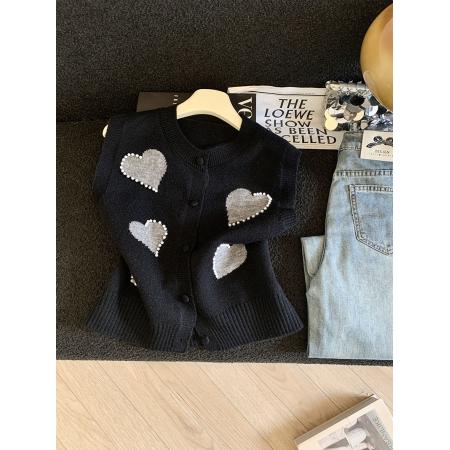 FA54861# 早春新款甜美学院风爱心图案针织马甲女开衫背心衬衣外搭套装  服裝批發女裝批發服飾貨源