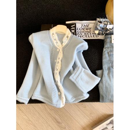 FA54862# 韩系甜美风花边拼接针织开衫秋冬新款大码气质减龄百搭上衣  服裝批發女裝批發服飾貨源