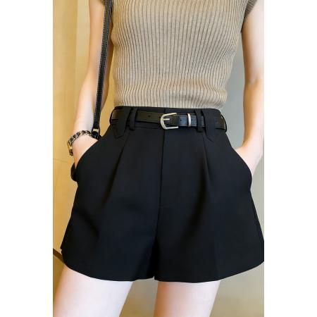 FA54864# 灰色西装短裤女春夏高腰显瘦宽松直筒休闲阔腿短裤配腰带  服裝批發女裝批發服飾貨源