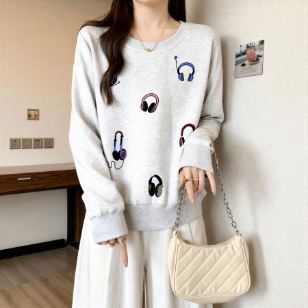 FA54866# 慵懒风印花长袖卫衣女秋季新款大码胖mm宽松时尚洋气打底chic上衣  服裝批發女裝批發服飾貨源