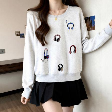 FA54866# 慵懒风印花长袖卫衣女秋季新款大码胖mm宽松时尚洋气打底chic上衣  服裝批發女裝批發服飾貨源