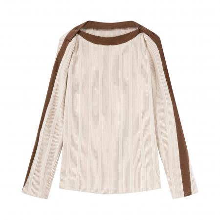 FA54867# 大码胖MM撞色针织打底衫女秋新款气质修身显瘦一字肩长袖上衣  服裝批發女裝批發服飾貨源