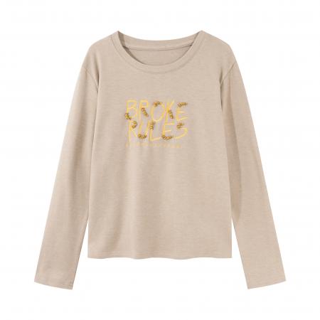 FA54868# 韩系字母刺绣长袖T恤女秋冬新款大码胖MM设计感显瘦休闲上衣  服裝批發女裝批發服飾貨源