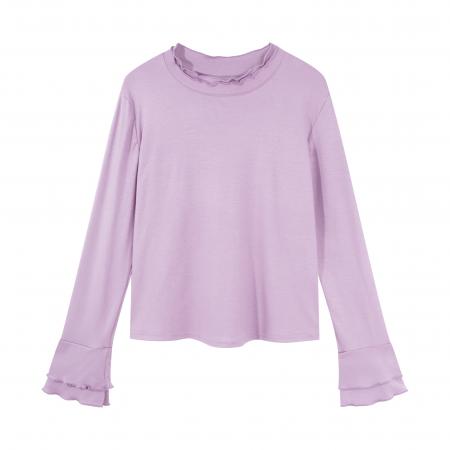 FA54869# 大码女装洋气宽松显瘦长袖T恤秋季上衣胖mm内搭叠穿木耳边打底衫  服裝批發女裝批發服飾貨源