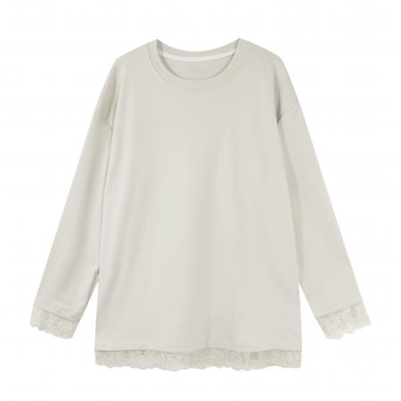 FA54871# 蕾丝德绒打底衫长袖t恤女秋冬新款大码胖MM设计感宽松中长款上衣  服裝批發女裝批發服飾貨源