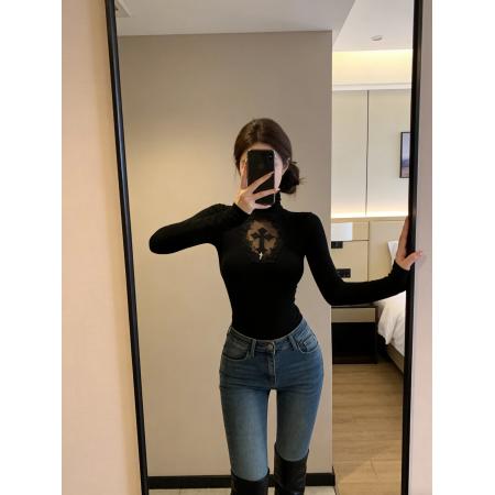 FA54876# 黑色高领暗黑系时尚镂空十字架修身长袖上衣T辣妹恤女装  服裝批發女裝批發服飾貨源