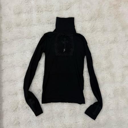 FA54876# 黑色高领暗黑系时尚镂空十字架修身长袖上衣T辣妹恤女装  服裝批發女裝批發服飾貨源