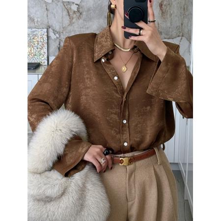 优雅气质韩国东大门时尚衬衣喇叭袖天鹅绒百搭宽松韩版衬衫  服裝批發女裝批發服飾貨源