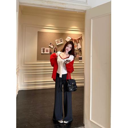 FA54881# 韩系甜辣妹波点绑带长袖T恤女冬少女感减龄收腰显瘦上衣  服裝批發女裝批發服飾貨源