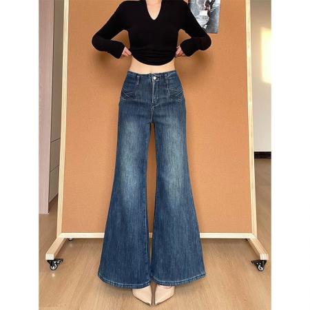 FA54882# 小个子美式辣妹高街微喇牛仔裤女高腰新款百搭显瘦喇叭长裤  服裝批發女裝批發服飾貨源