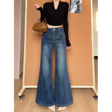 FA54882# 小个子美式辣妹高街微喇牛仔裤女高腰新款百搭显瘦喇叭长裤  服裝批發女裝批發服飾貨源