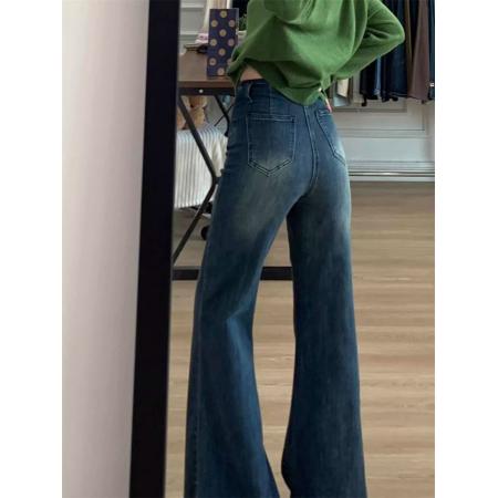 FA54883# 小个子美式水洗不贴微喇牛仔裤女春季高腰百搭显瘦喇叭长裤  服裝批發女裝批發服飾貨源