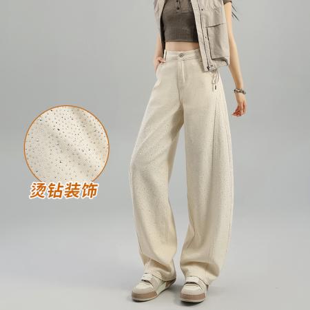 FA54887# 三色重工烫钻璀璨星光弯刀裤女小众显瘦阔腿百搭牛仔裤  服裝批發女裝批發服飾貨源