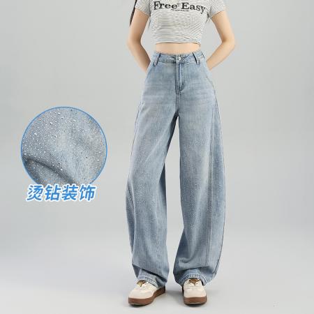 FA54887# 三色重工烫钻璀璨星光弯刀裤女小众显瘦阔腿百搭牛仔裤  服裝批發女裝批發服飾貨源