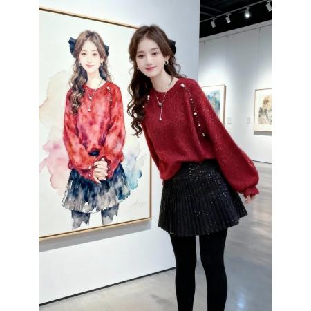 过年超好看钉珠毛衣女款冬季慵懒高级感长袖针织衫上衣外穿潮  服裝批發女裝批發服飾貨源