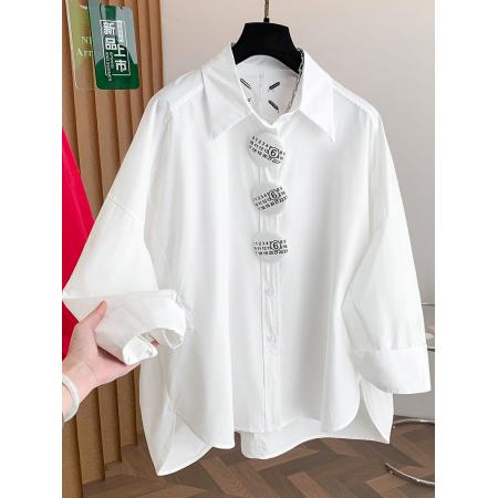 FA54894# 春新款女衬衫宽松大廓形线色优雅长袖休闲通勤百搭上衣  服裝批發女裝批發服飾貨源