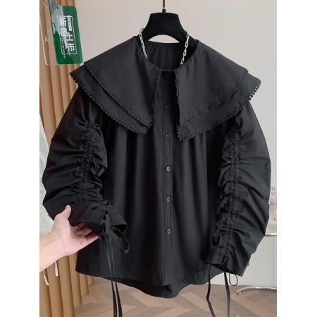 FA54896# 春季新品娃娃领衬衫袖子可抽绳宽松百搭  服裝批發女裝批發服飾貨源