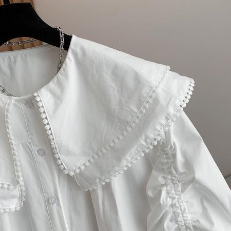 FA54896# 春季新品娃娃领衬衫袖子可抽绳宽松百搭  服裝批發女裝批發服飾貨源