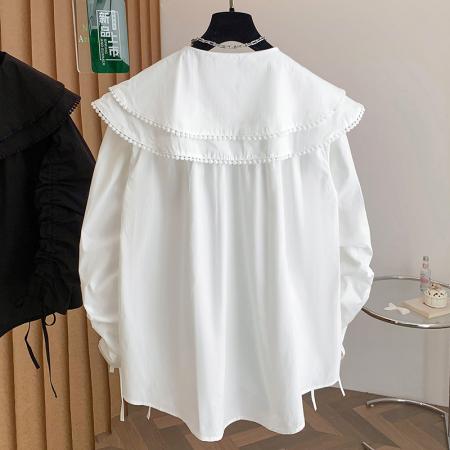 FA54896# 春季新品娃娃领衬衫袖子可抽绳宽松百搭  服裝批發女裝批發服飾貨源