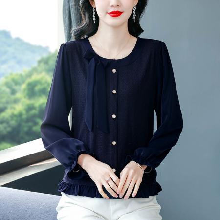 FA54899# 圆领设计感蝴蝶结新年红色上衣春季新款长袖弹力内搭外穿小衫  服裝批發女裝批發服飾貨源