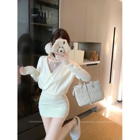 FA54901# 亮片挂脖设计感针织包臀连衣裙短裙  服裝批發女裝批發服飾貨源