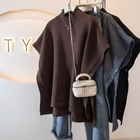 FA54904# 大码女装冬季新款韩版慵懒宽松针织设计蝙蝠针织毛衣高领上衣  服裝批發女裝批發服飾貨源