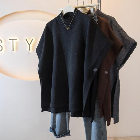 FA54904# 大码女装冬季新款韩版慵懒宽松针织设计蝙蝠针织毛衣高领上衣  服裝批發女裝批發服飾貨源