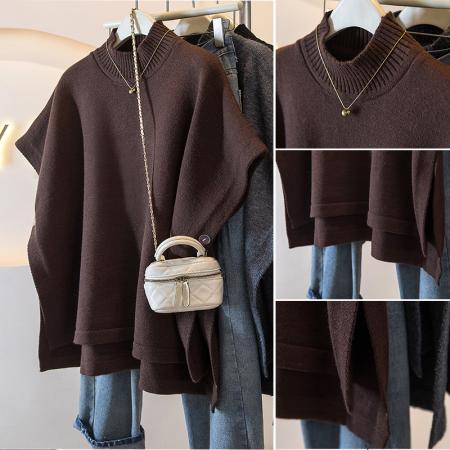 FA54904# 大码女装冬季新款韩版慵懒宽松针织设计蝙蝠针织毛衣高领上衣  服裝批發女裝批發服飾貨源