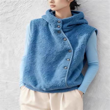 FA54919# 专柜撤回多巴胺独特超好看高级感蓝色羊羔毛摇粒绒马夹外套女秋冬  服裝批發女裝批發服飾貨源
