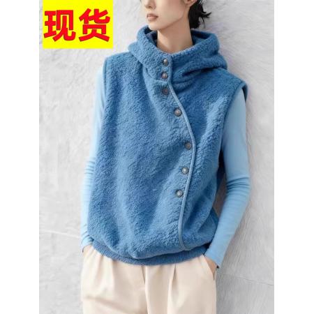 FA54919# 专柜撤回多巴胺独特超好看高级感蓝色羊羔毛摇粒绒马夹外套女秋冬  服裝批發女裝批發服飾貨源