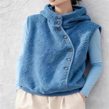 FA54919# 专柜撤回多巴胺独特超好看高级感蓝色羊羔毛摇粒绒马夹外套女秋冬  服裝批發女裝批發服飾貨源