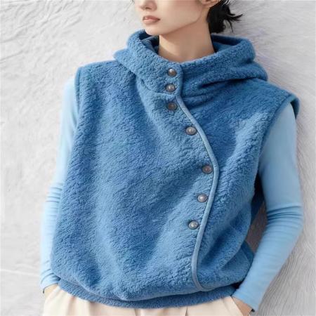 FA54919# 专柜撤回多巴胺独特超好看高级感蓝色羊羔毛摇粒绒马夹外套女秋冬  服裝批發女裝批發服飾貨源