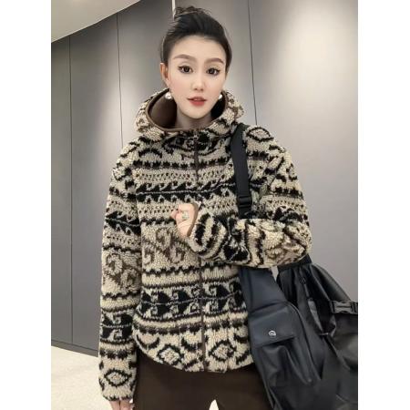 加厚摇粒绒连帽外套女冬季新款时尚休闲百搭保暖宽松上衣棉服  服裝批發女裝批發服飾貨源