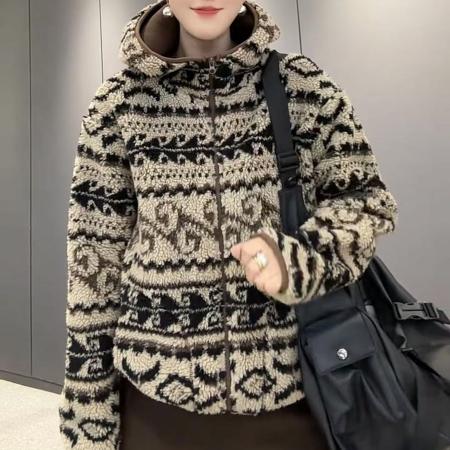 FA54920# 加厚摇粒绒连帽外套女冬季新款时尚休闲百搭保暖宽松上衣棉服  服裝批發女裝批發服飾貨源