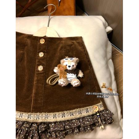 FA54921# 复古vintage感碎花拼接短裙女秋冬显瘦裙裤  服裝批發女裝批發服飾貨源