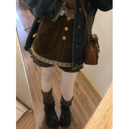 FA54921# 复古vintage感碎花拼接短裙女秋冬显瘦裙裤  服裝批發女裝批發服飾貨源