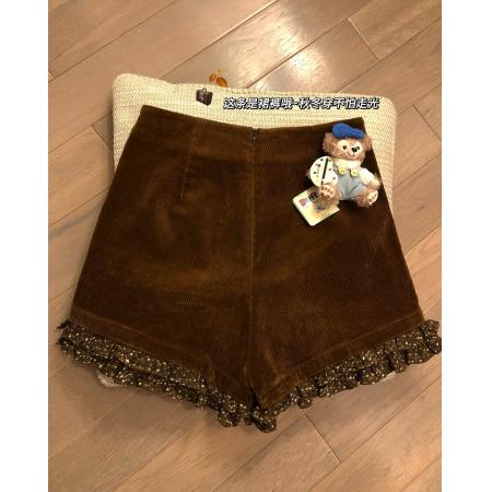 FA54921# 复古vintage感碎花拼接短裙女秋冬显瘦裙裤  服裝批發女裝批發服飾貨源