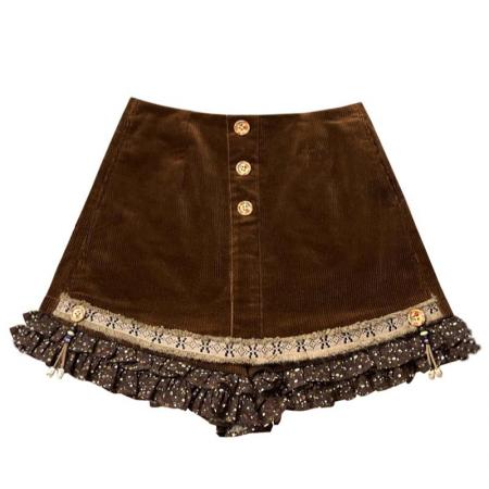 FA54921# 复古vintage感碎花拼接短裙女秋冬显瘦裙裤  服裝批發女裝批發服飾貨源