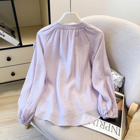 FA54922# 韩系简约通勤设计感衬衫女早春立体花朵系带甜美小衫  服裝批發女裝批發服飾貨源