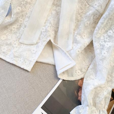 FA54924# 法式超好看蝴蝶结蕾丝衬衫女春季穿搭小众高级感洋气时尚上衣  服裝批發女裝批發服飾貨源