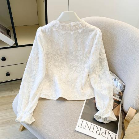 FA54924# 法式超好看蝴蝶结蕾丝衬衫女春季穿搭小众高级感洋气时尚上衣  服裝批發女裝批發服飾貨源