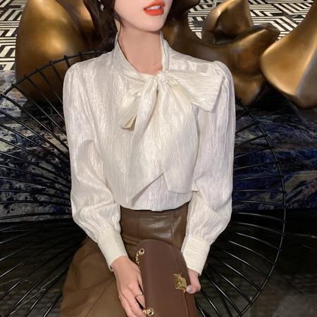 春季新款百搭系带原创长袖衬衫女上衣打底衫  服裝批發女裝批發服飾貨源