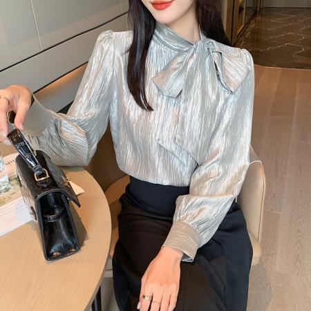 FA54925# 春季新款百搭系带原创长袖衬衫女上衣打底衫  服裝批發女裝批發服飾貨源