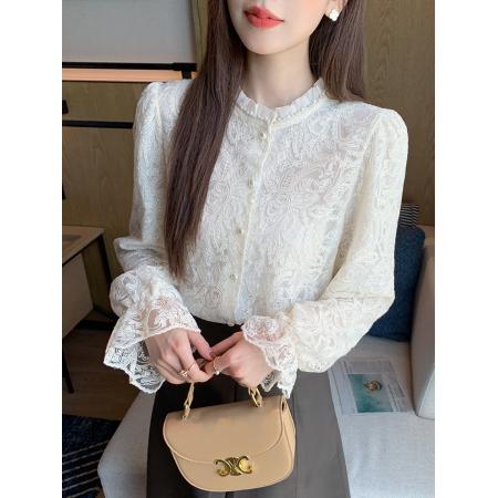 春季新款镂空长袖蕾丝衬衫女上衣春小衫  服裝批發女裝批發服飾貨源