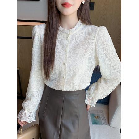FA54928# 春季新款镂空长袖蕾丝衬衫女上衣春小衫  服裝批發女裝批發服飾貨源