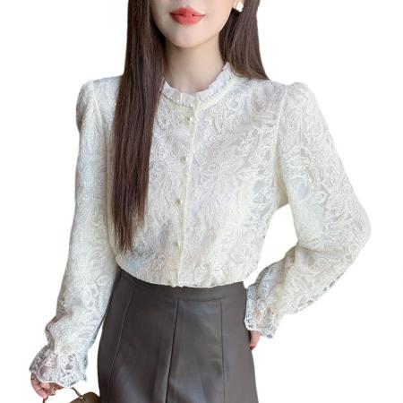 FA54928# 春季新款镂空长袖蕾丝衬衫女上衣春小衫  服裝批發女裝批發服飾貨源