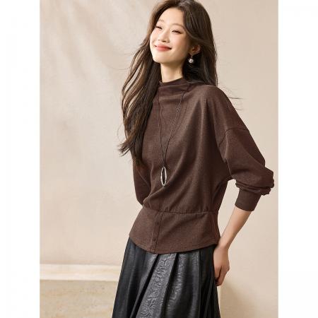 FA54930# 复古法式慵懒打底衫冬季新款蝙蝠袖收腰保暖打底衫  服裝批發女裝批發服飾貨源