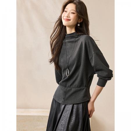 FA54930# 复古法式慵懒打底衫冬季新款蝙蝠袖收腰保暖打底衫  服裝批發女裝批發服飾貨源