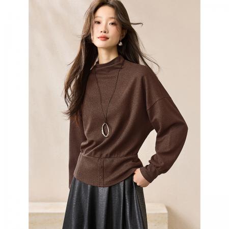 FA54930# 复古法式慵懒打底衫冬季新款蝙蝠袖收腰保暖打底衫  服裝批發女裝批發服飾貨源