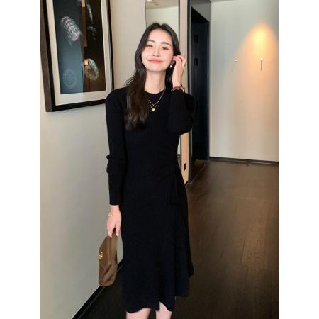 FA54932# 韩国春装新年红色连衣裙女中长款收腰显瘦过膝长裙针织打底毛衣裙  服裝批發女裝批發服飾貨源